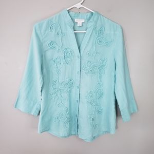 Women's Charter Club Petite Button Front  Linen Top